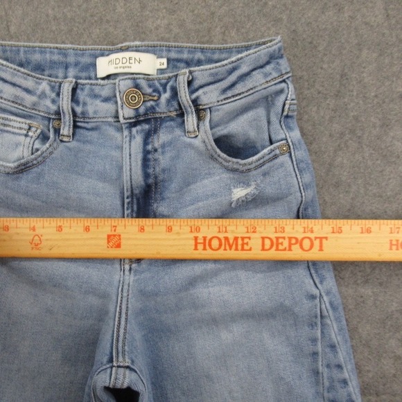 HIDDEN Los Angeles Wide Leg Crop Jeans Distressed Frayed Hem Size 24 - Picture 4 of 11